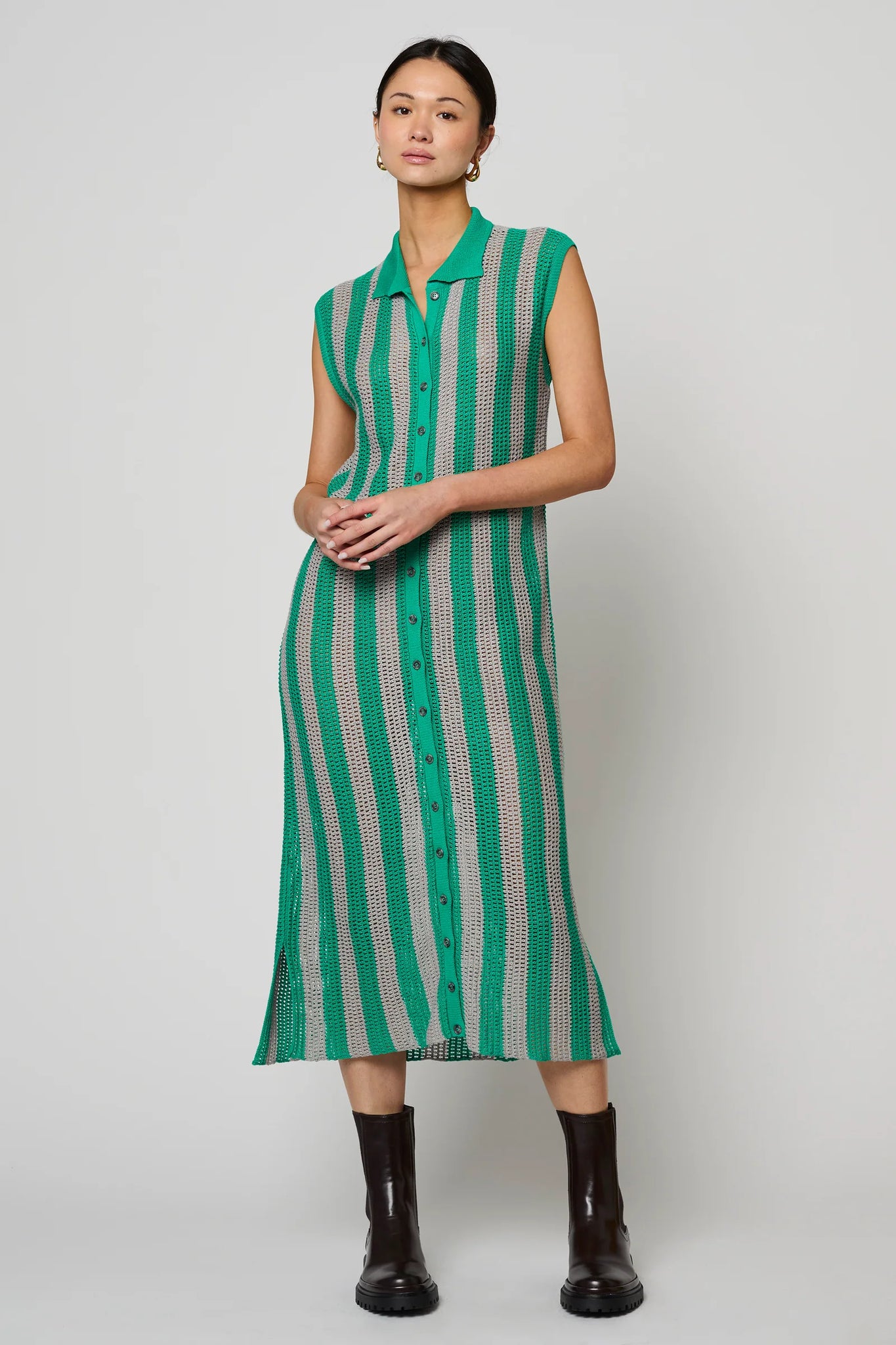 Shirt Dress Openwork Knit