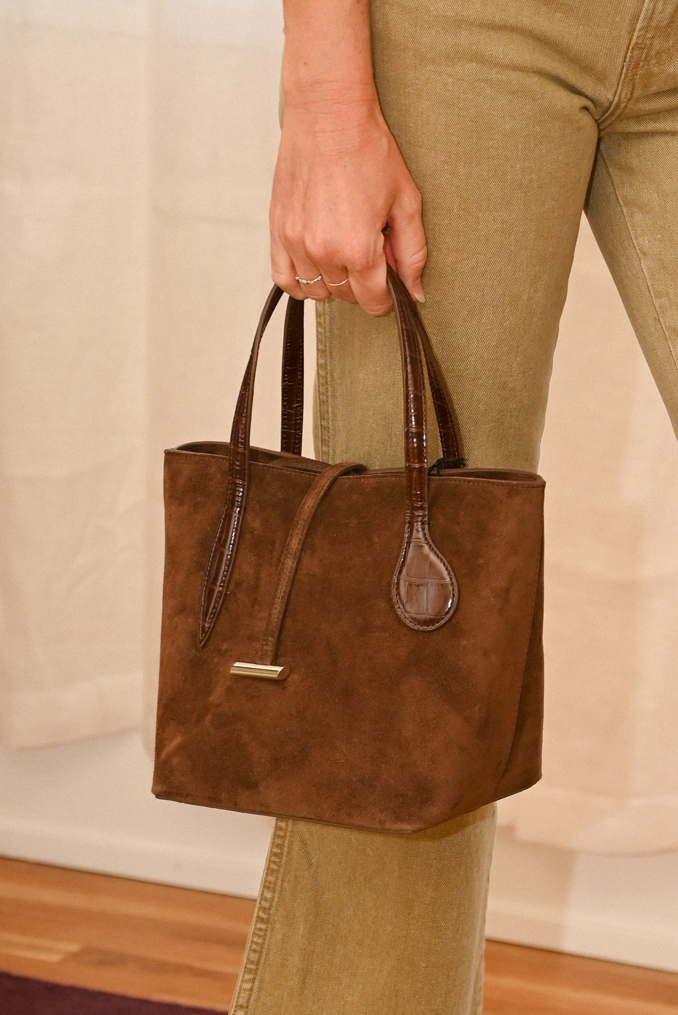 Sprout Tote Dark Brown Suede - Little Liffner